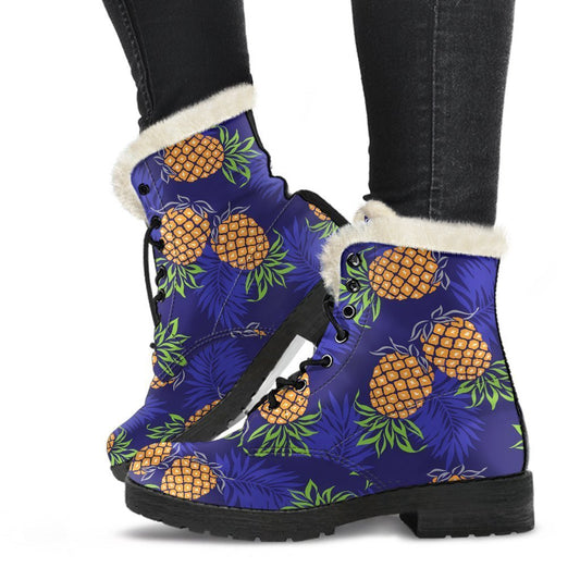 Blue Leaf Pineapple Pattern Print Comfy Boots GearFrost