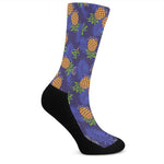 Blue Leaf Pineapple Pattern Print Crew Socks