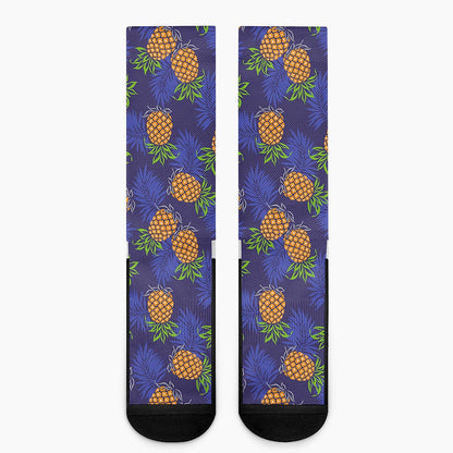 Blue Leaf Pineapple Pattern Print Crew Socks