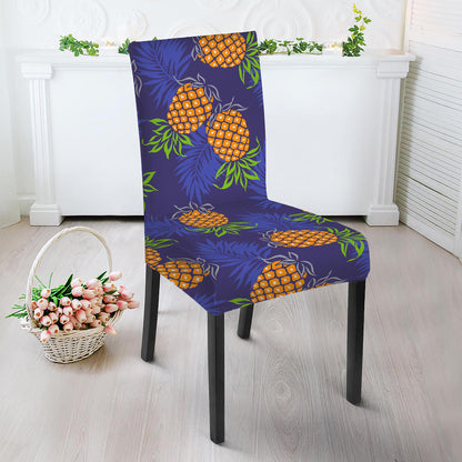 Blue Leaf Pineapple Pattern Print Dining Chair Slipcover