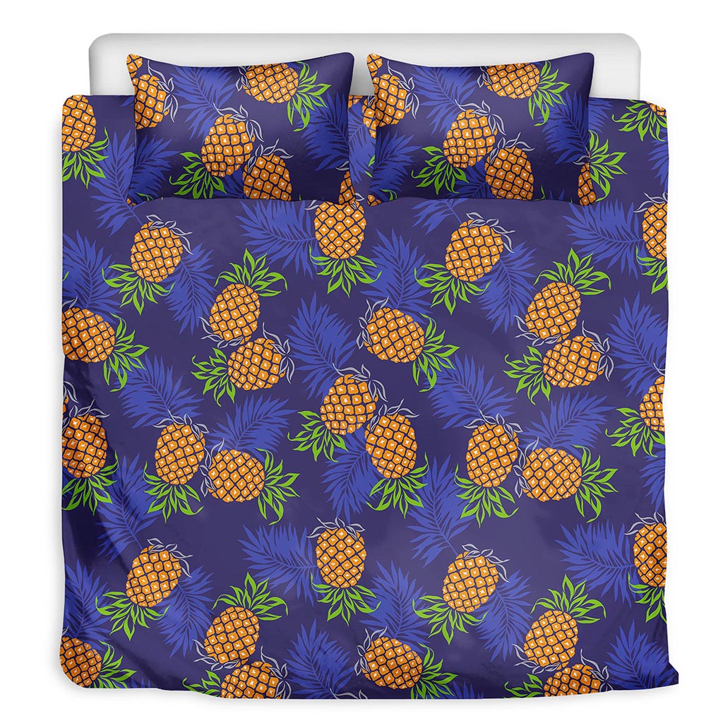 Blue Leaf Pineapple Pattern Print Duvet Cover Bedding Set