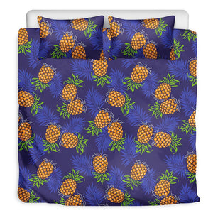 Blue Leaf Pineapple Pattern Print Duvet Cover Bedding Set