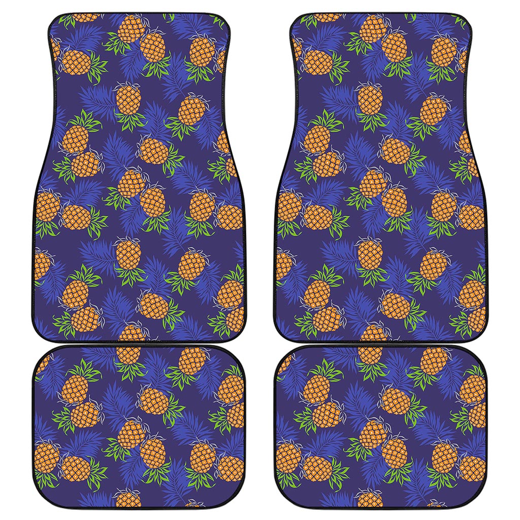 Blue Leaf Pineapple Pattern Print Front and Back Car Floor Mats