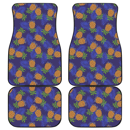 Blue Leaf Pineapple Pattern Print Front and Back Car Floor Mats