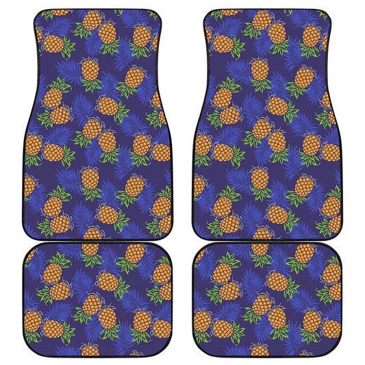 Blue Leaf Pineapple Pattern Print Front and Back Car Floor Mats