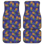 Blue Leaf Pineapple Pattern Print Front and Back Car Floor Mats