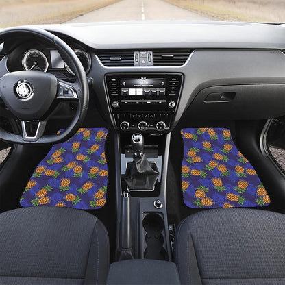 Blue Leaf Pineapple Pattern Print Front and Back Car Floor Mats