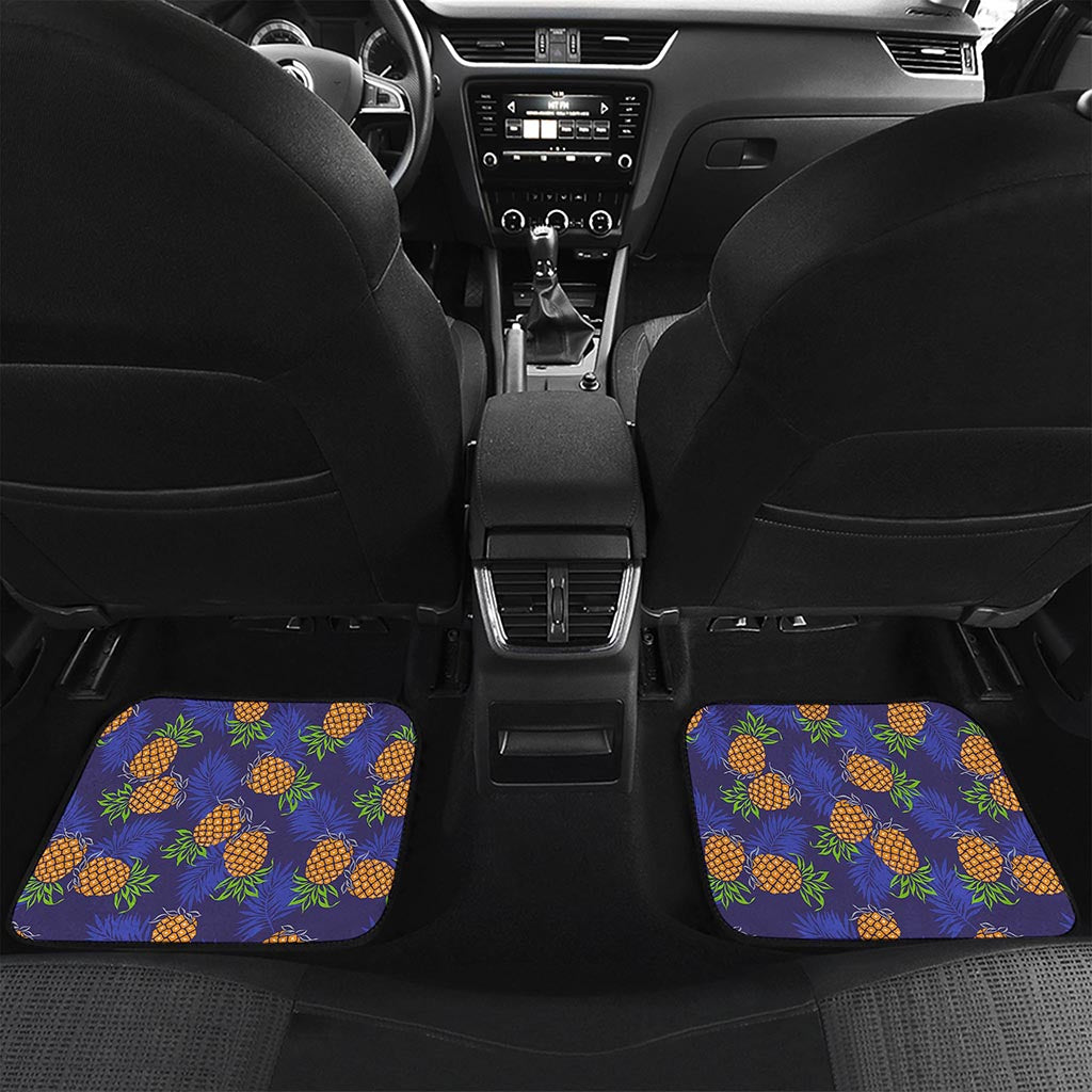 Blue Leaf Pineapple Pattern Print Front and Back Car Floor Mats