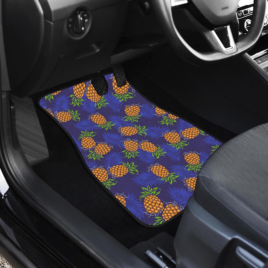 Blue Leaf Pineapple Pattern Print Front and Back Car Floor Mats