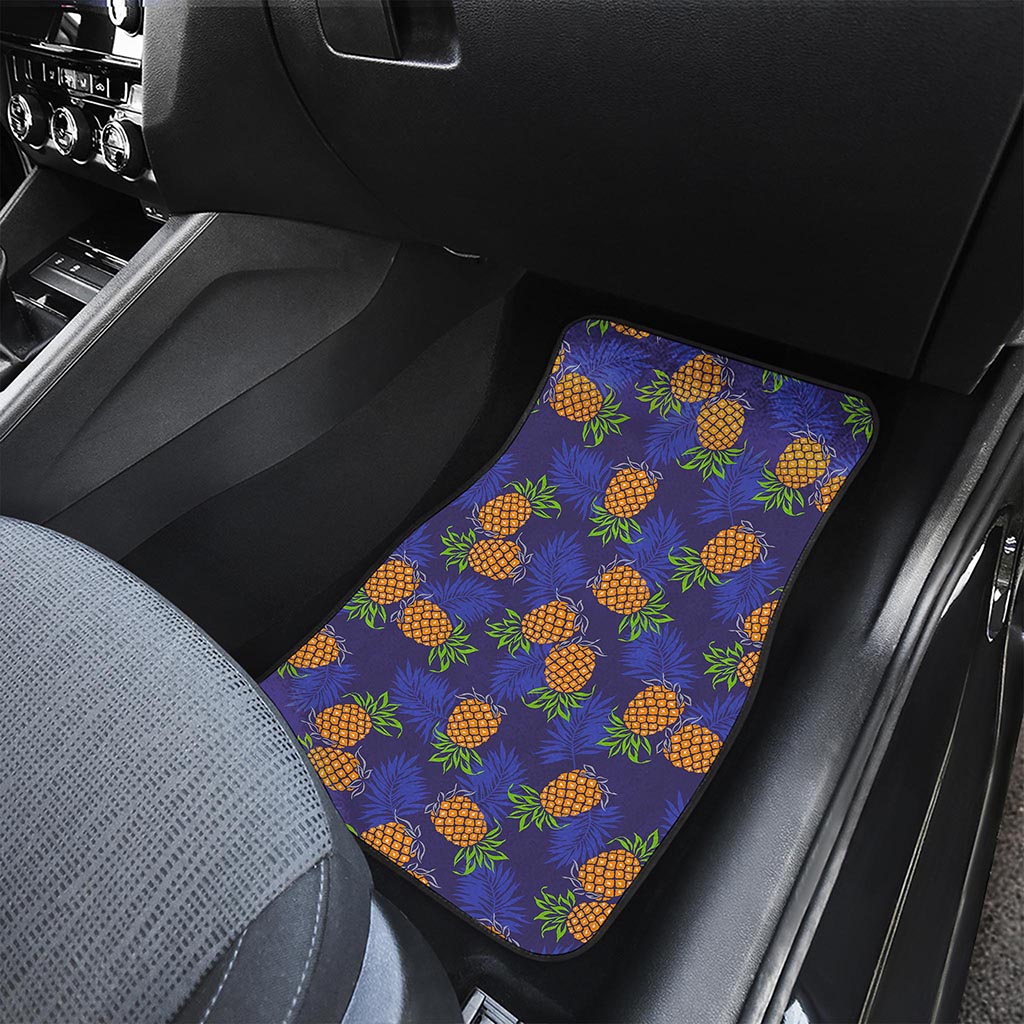 Blue Leaf Pineapple Pattern Print Front and Back Car Floor Mats