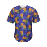 Blue Leaf Pineapple Pattern Print Men's Baseball Jersey
