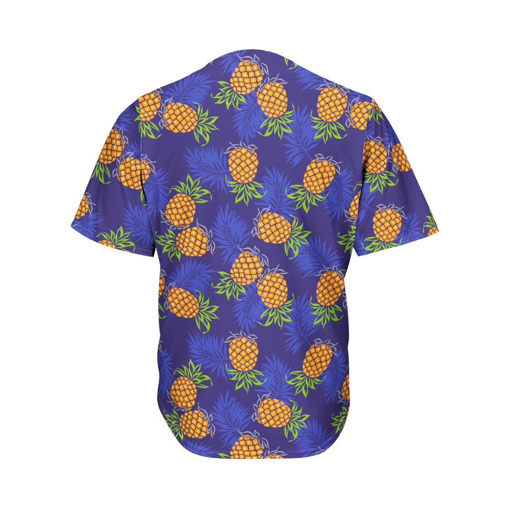Blue Leaf Pineapple Pattern Print Men's Baseball Jersey