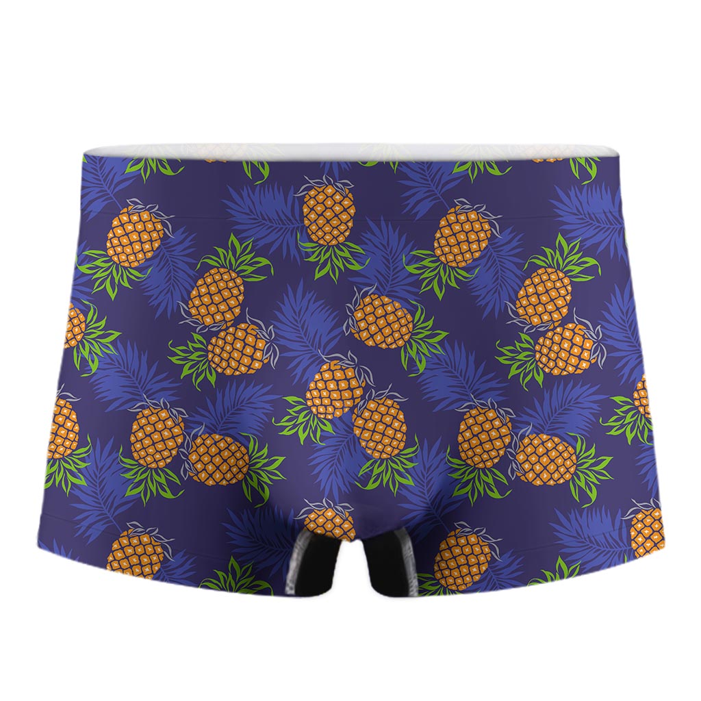 Blue Leaf Pineapple Pattern Print Men's Boxer Briefs
