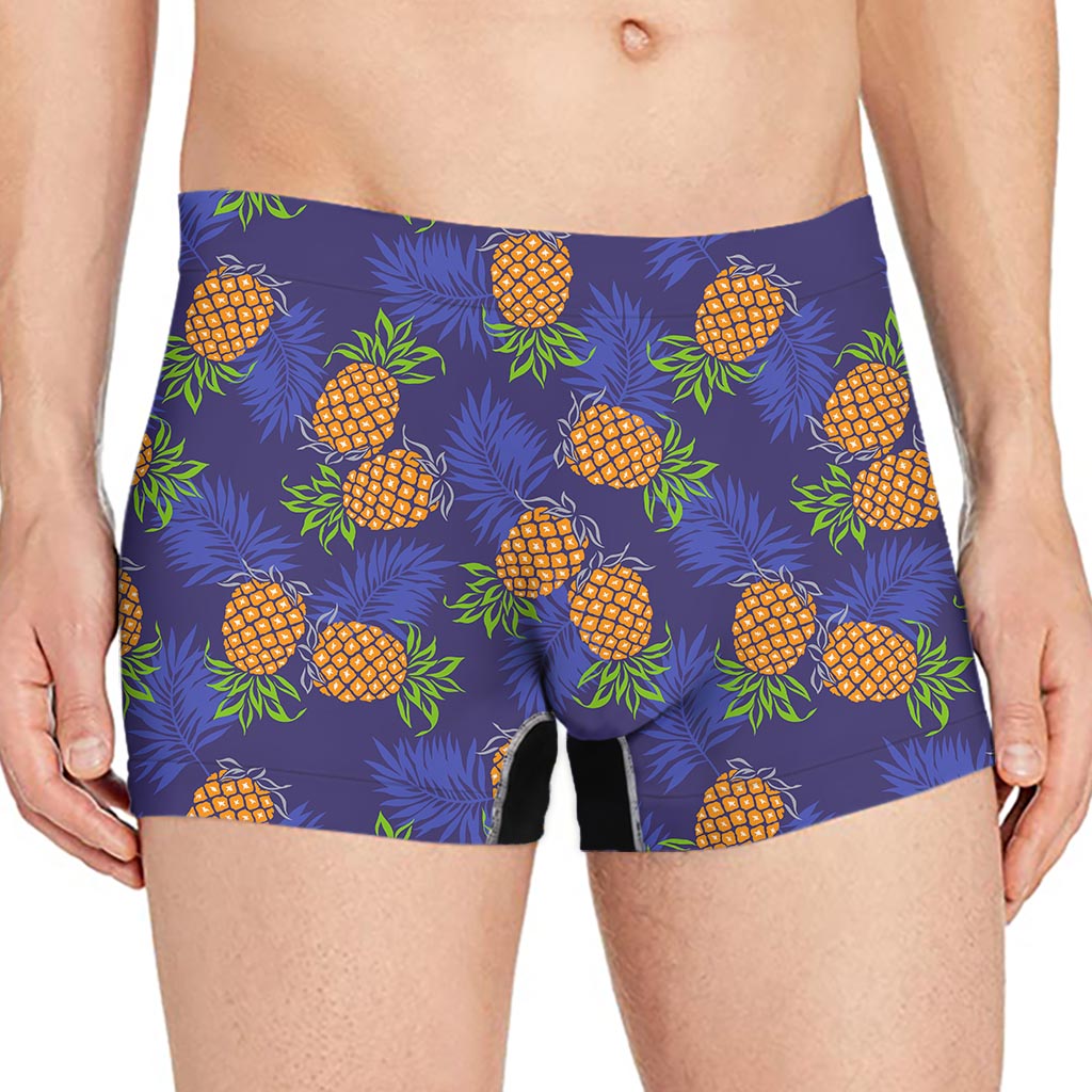 Blue Leaf Pineapple Pattern Print Men's Boxer Briefs
