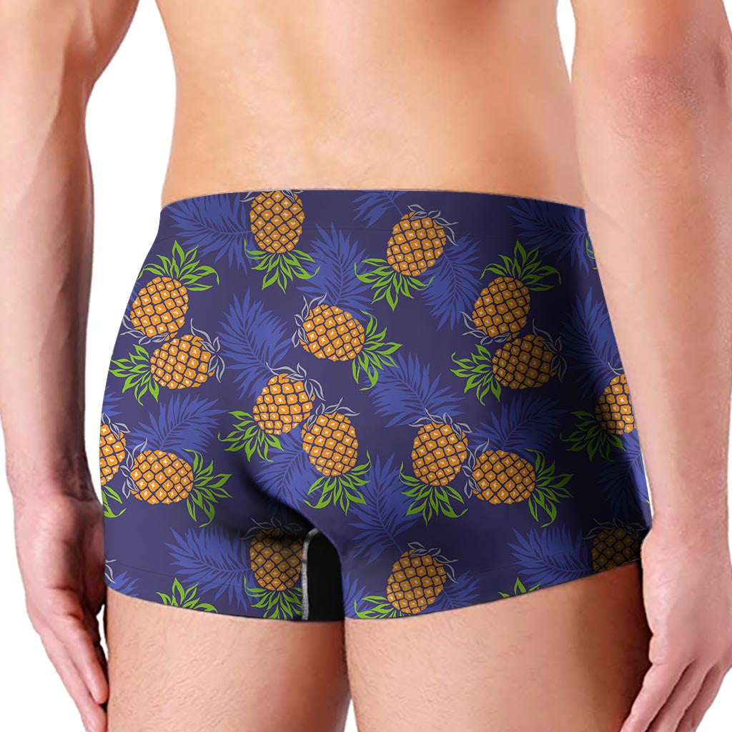 Blue Leaf Pineapple Pattern Print Men's Boxer Briefs