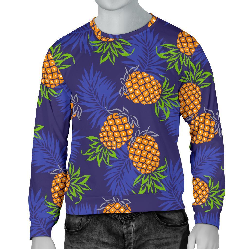 Blue Leaf Pineapple Pattern Print Men's Crewneck Sweatshirt GearFrost