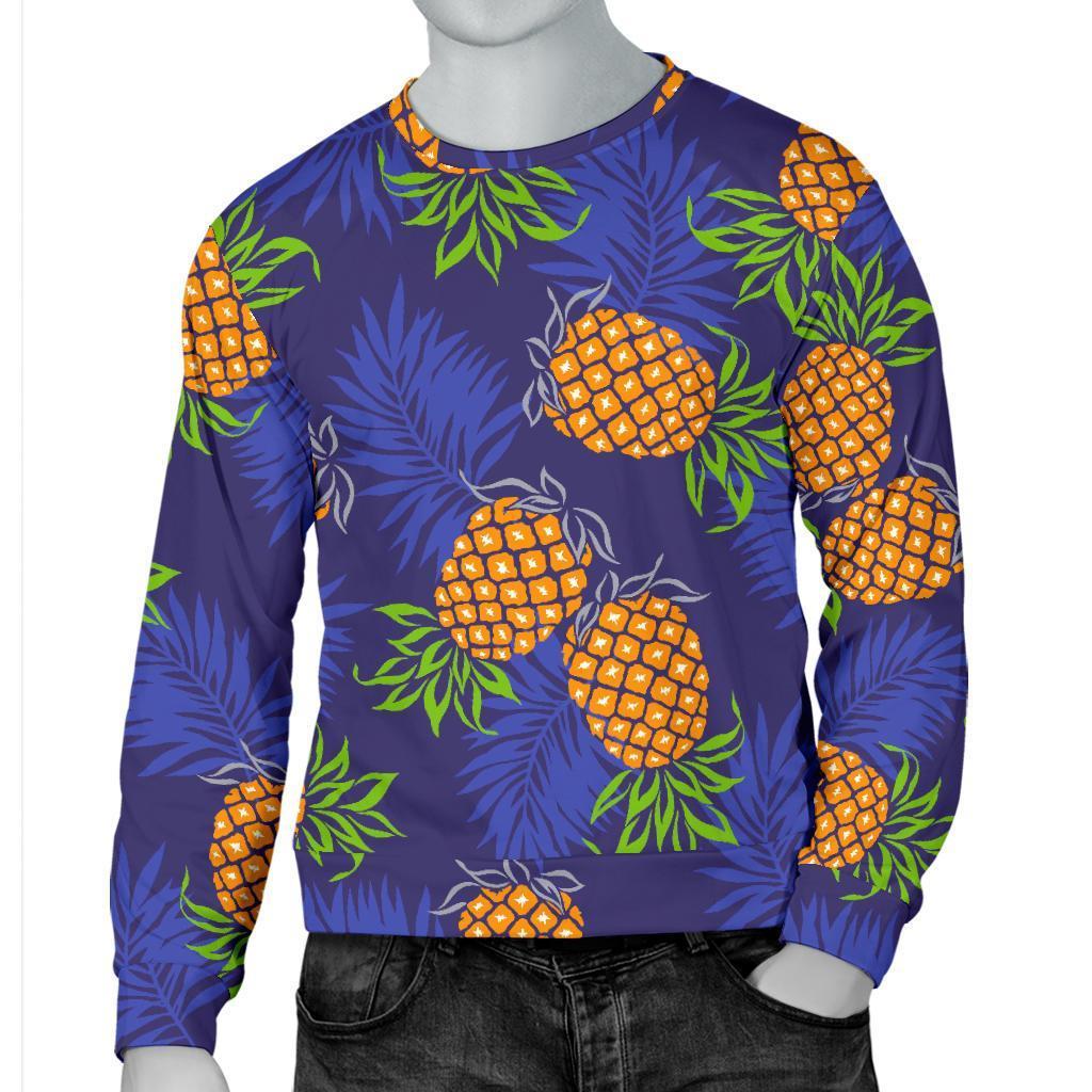 Blue Leaf Pineapple Pattern Print Men's Crewneck Sweatshirt GearFrost