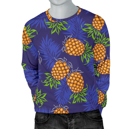 Blue Leaf Pineapple Pattern Print Men's Crewneck Sweatshirt GearFrost