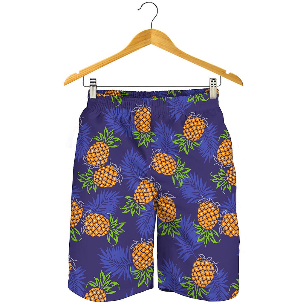 Blue Leaf Pineapple Pattern Print Men's Shorts