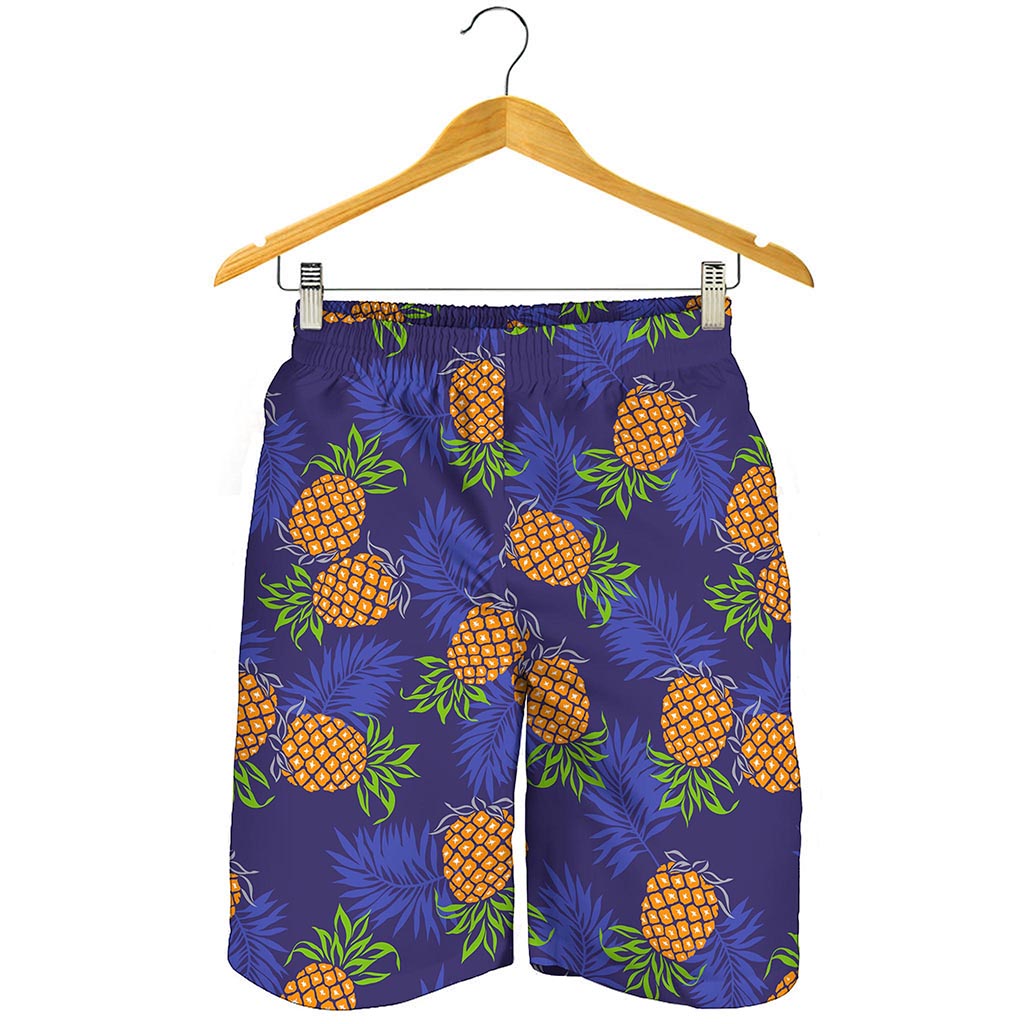Blue Leaf Pineapple Pattern Print Men's Shorts
