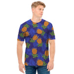 Blue Leaf Pineapple Pattern Print Men's T-Shirt