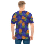 Blue Leaf Pineapple Pattern Print Men's T-Shirt