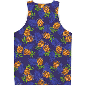 Blue Leaf Pineapple Pattern Print Men's Tank Top