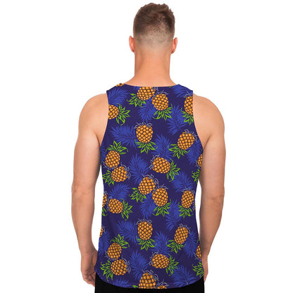 Blue Leaf Pineapple Pattern Print Men's Tank Top
