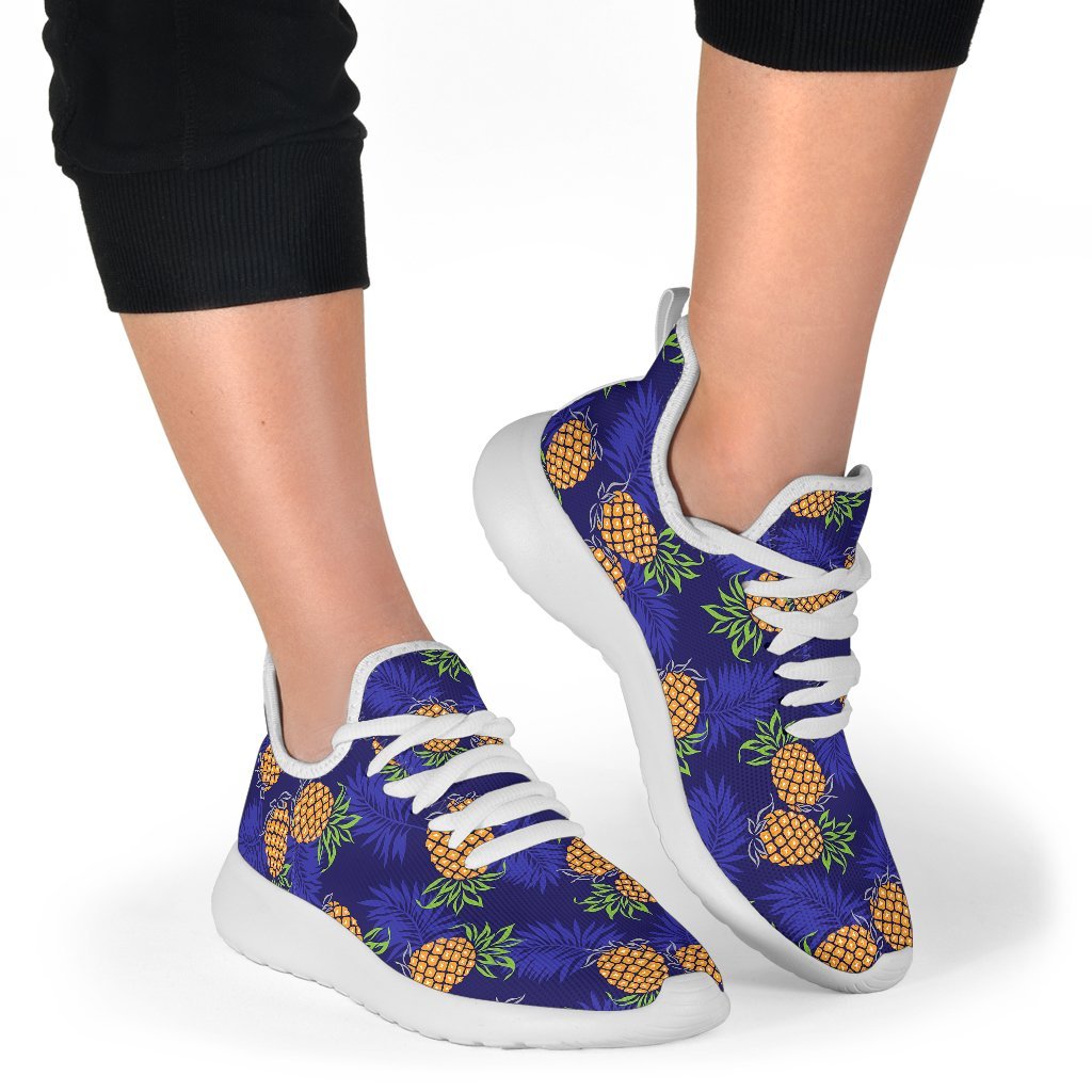 Blue Leaf Pineapple Pattern Print Mesh Knit Shoes GearFrost