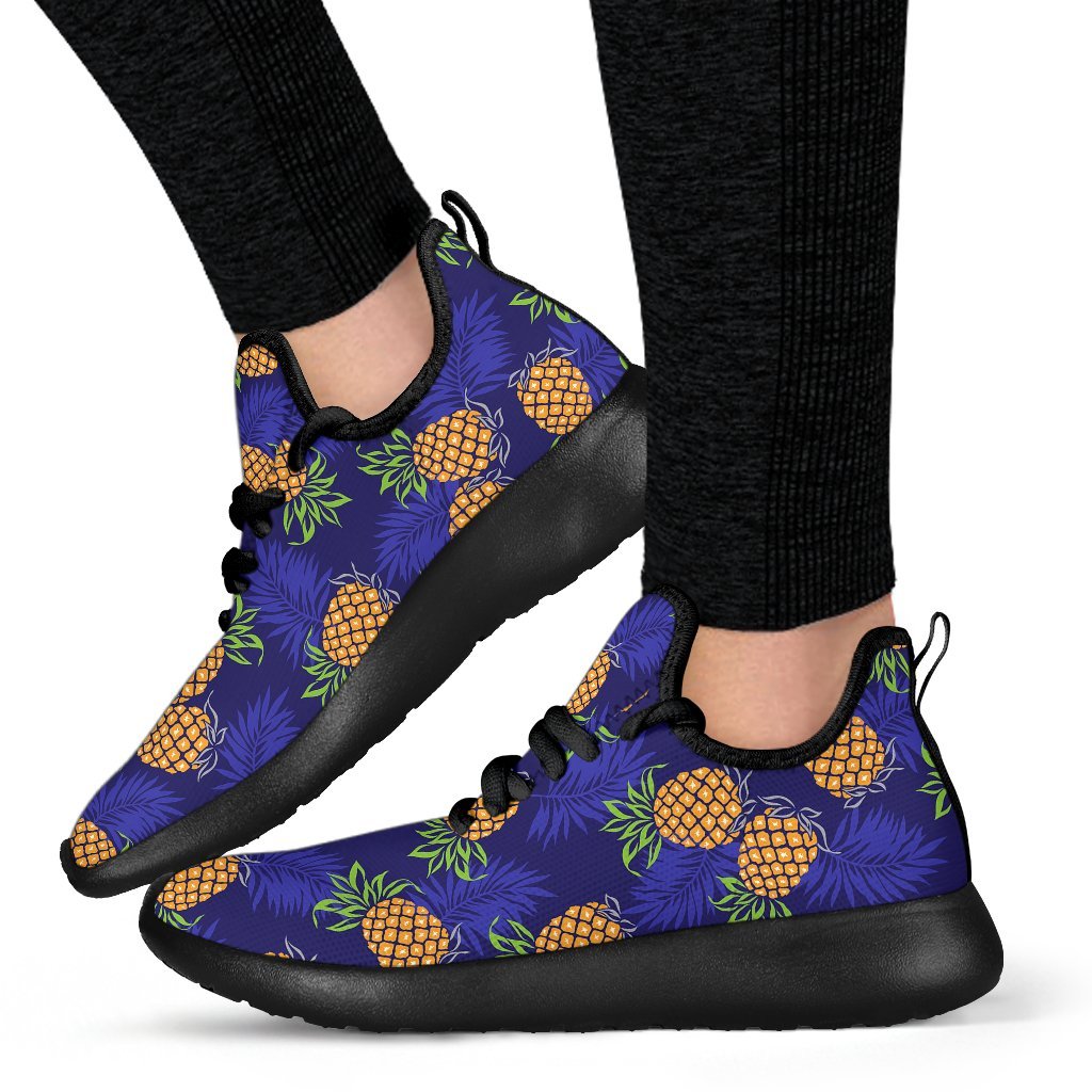 Blue Leaf Pineapple Pattern Print Mesh Knit Shoes GearFrost