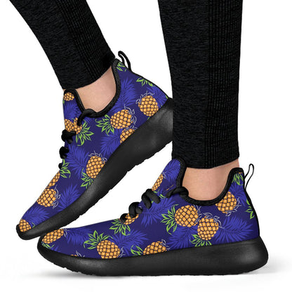Blue Leaf Pineapple Pattern Print Mesh Knit Shoes GearFrost