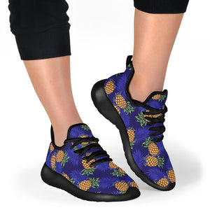 Blue Leaf Pineapple Pattern Print Mesh Knit Shoes GearFrost