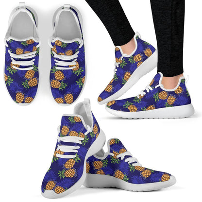 Blue Leaf Pineapple Pattern Print Mesh Knit Shoes GearFrost