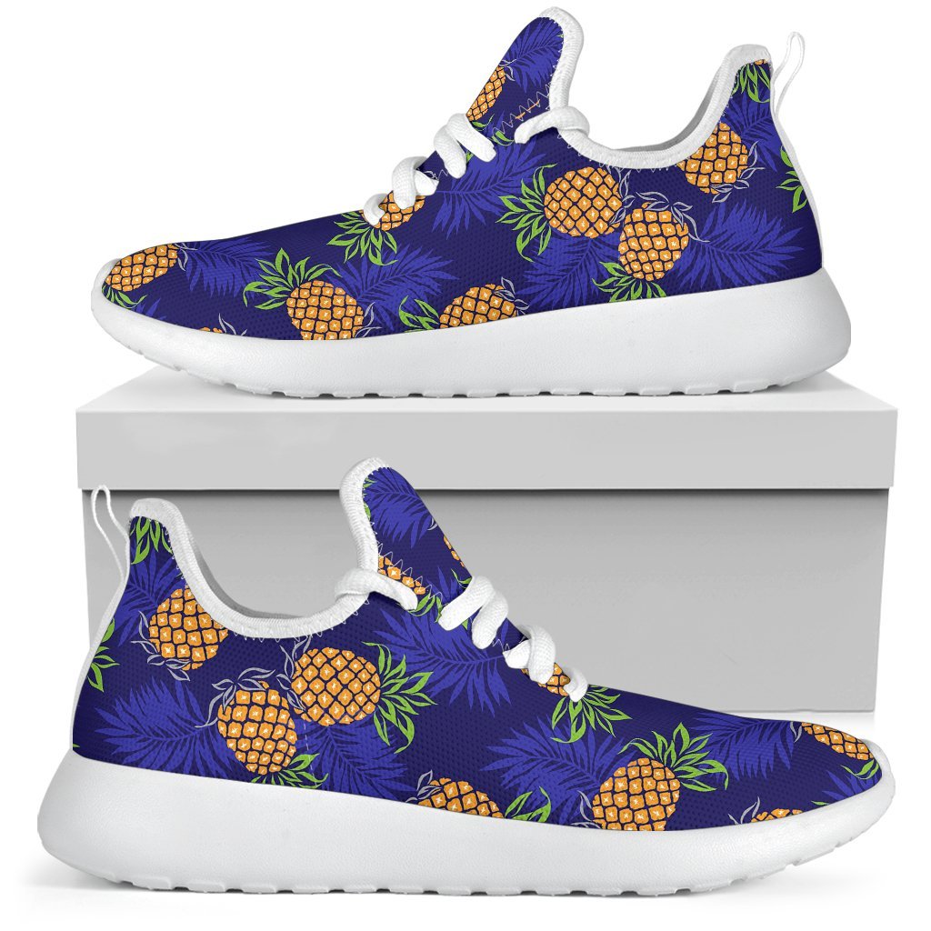 Blue Leaf Pineapple Pattern Print Mesh Knit Shoes GearFrost