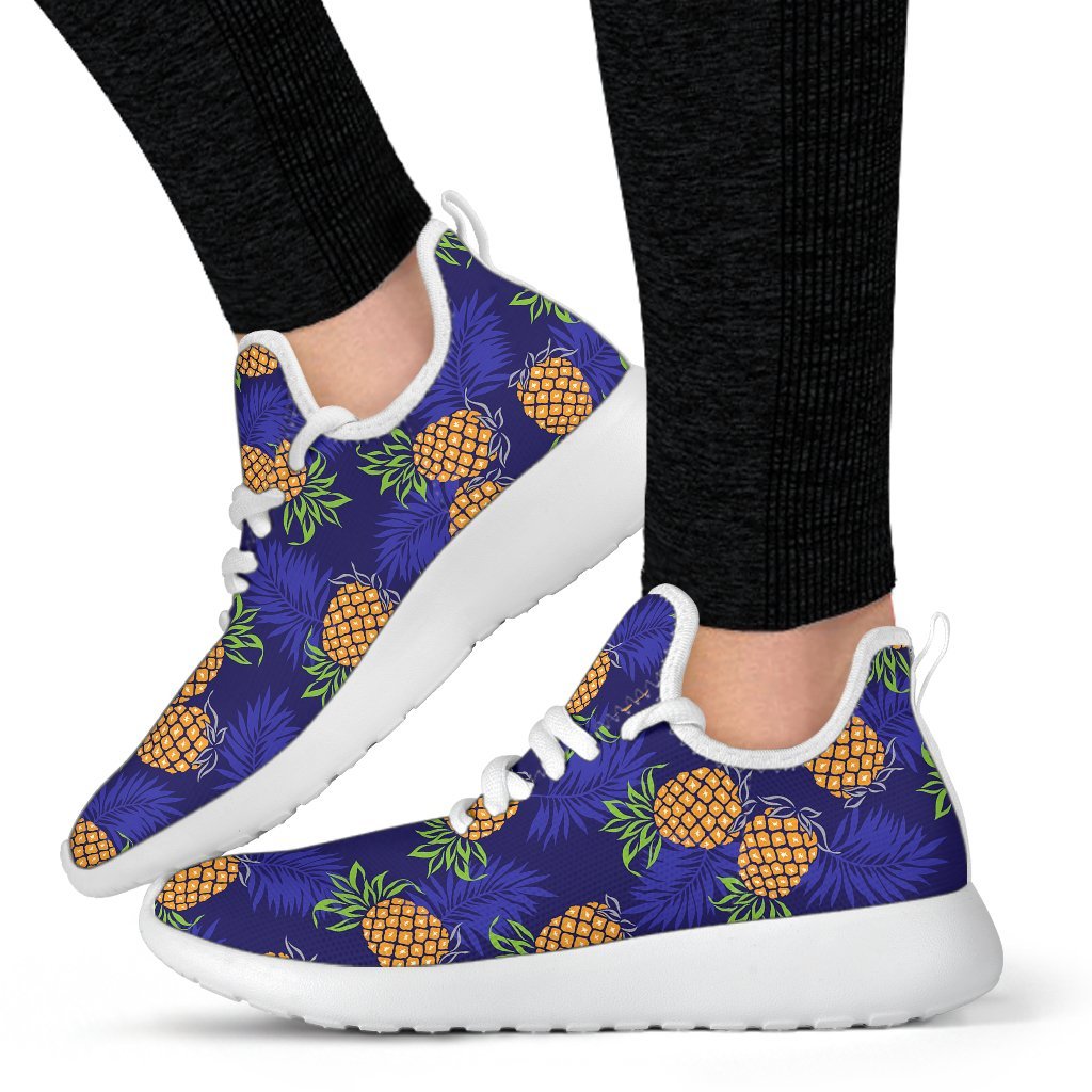 Blue Leaf Pineapple Pattern Print Mesh Knit Shoes GearFrost