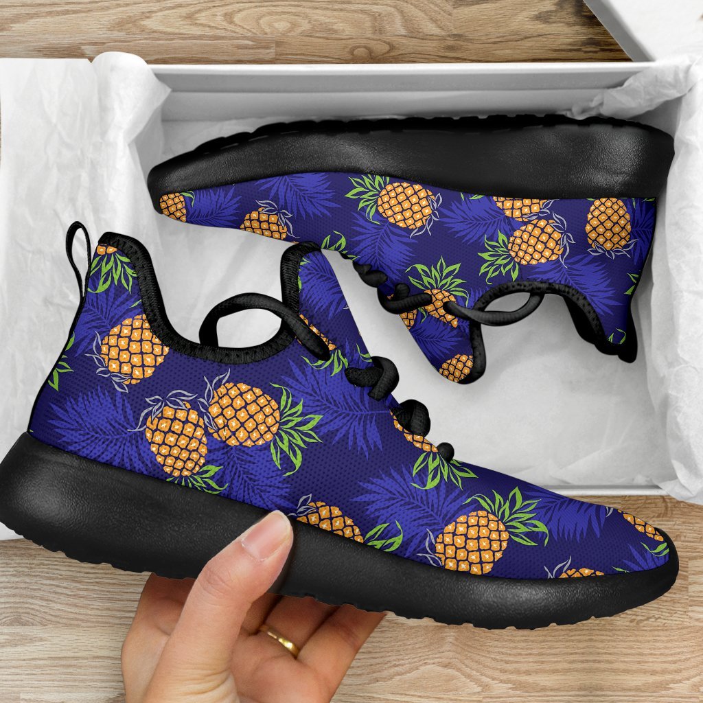 Blue Leaf Pineapple Pattern Print Mesh Knit Shoes GearFrost