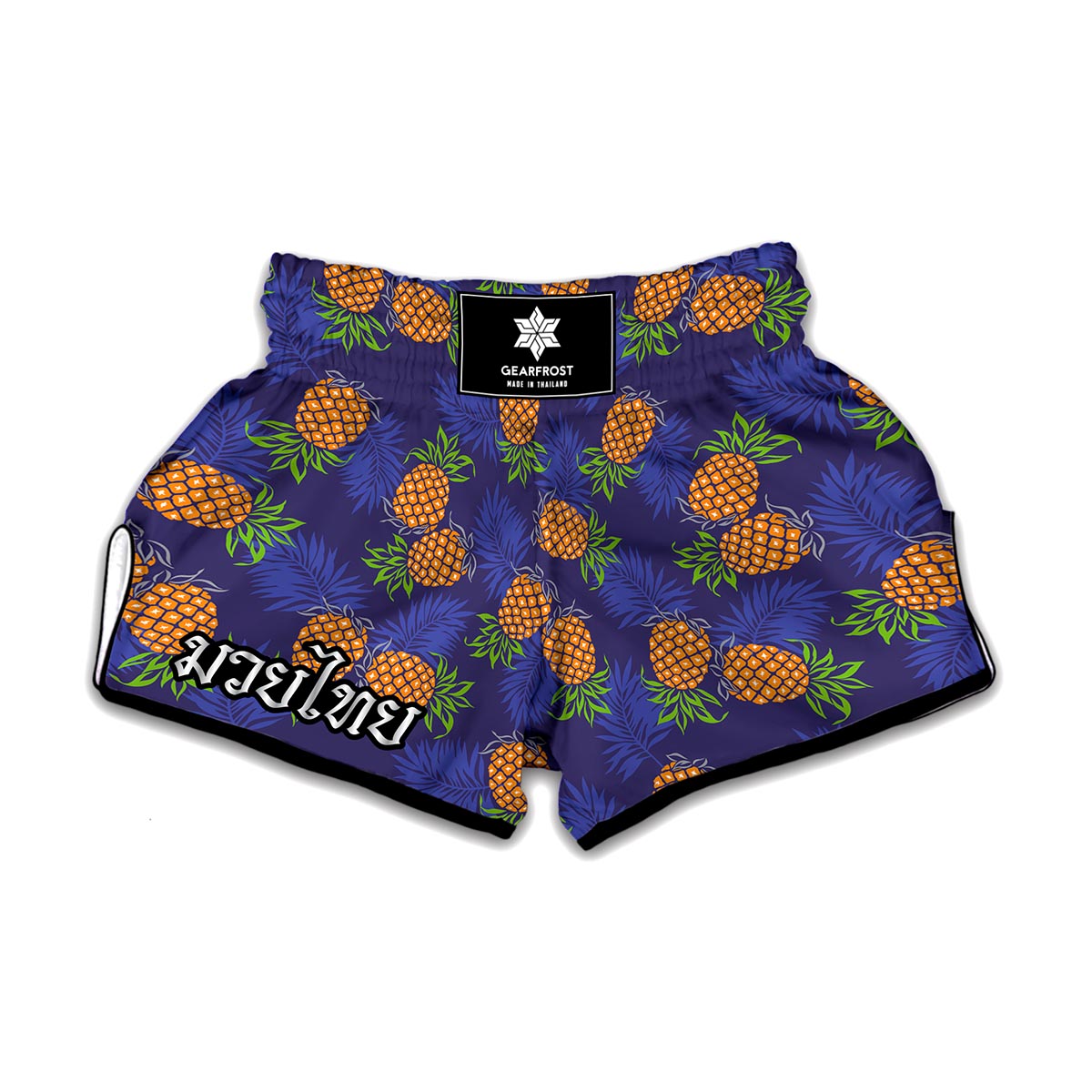 Blue Leaf Pineapple Pattern Print Muay Thai Boxing Shorts