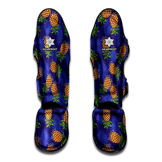 Blue Leaf Pineapple Pattern Print Muay Thai Shin Guard