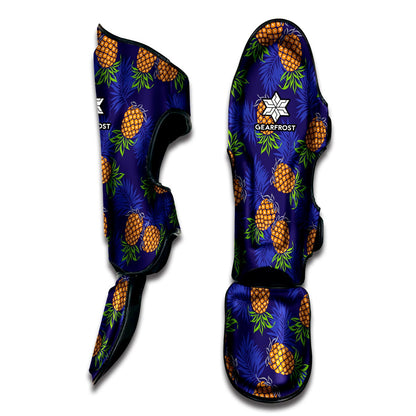 Blue Leaf Pineapple Pattern Print Muay Thai Shin Guard