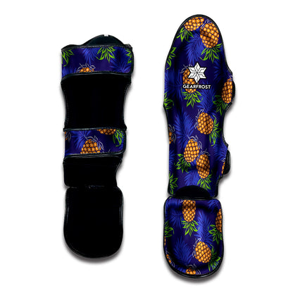 Blue Leaf Pineapple Pattern Print Muay Thai Shin Guard