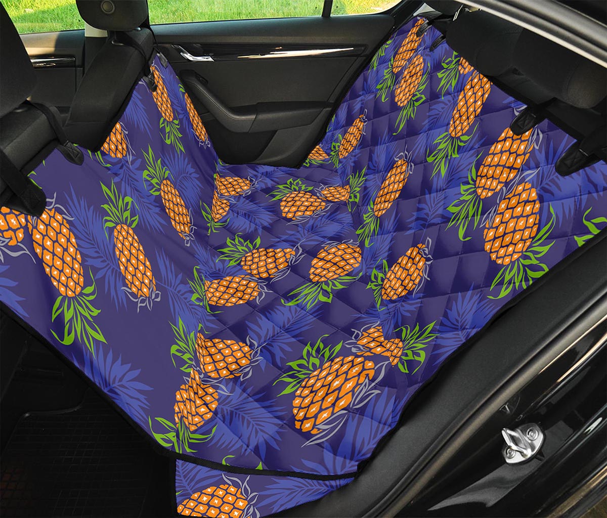 Blue Leaf Pineapple Pattern Print Pet Car Back Seat Cover