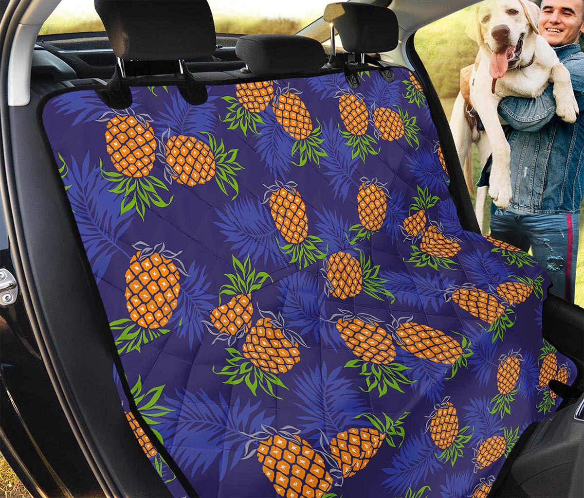 Blue Leaf Pineapple Pattern Print Pet Car Back Seat Cover