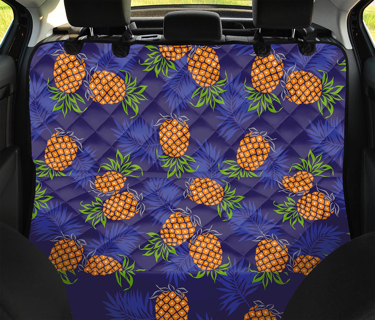 Blue Leaf Pineapple Pattern Print Pet Car Back Seat Cover