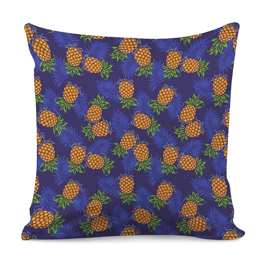 Blue Leaf Pineapple Pattern Print Pillow Cover