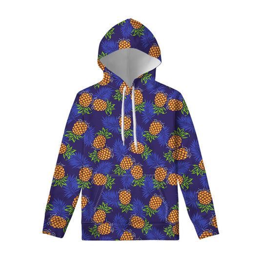 Blue Leaf Pineapple Pattern Print Pullover Hoodie