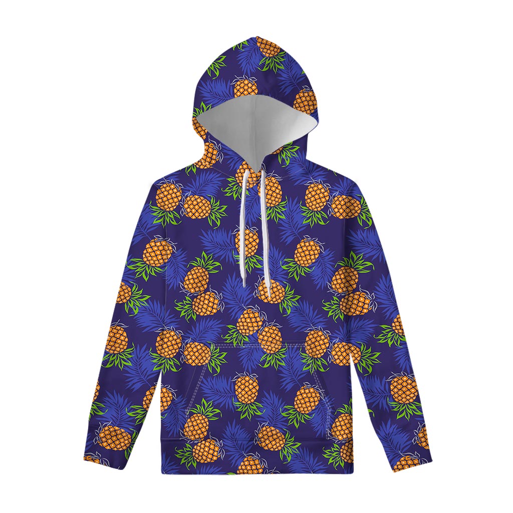 Blue Leaf Pineapple Pattern Print Pullover Hoodie