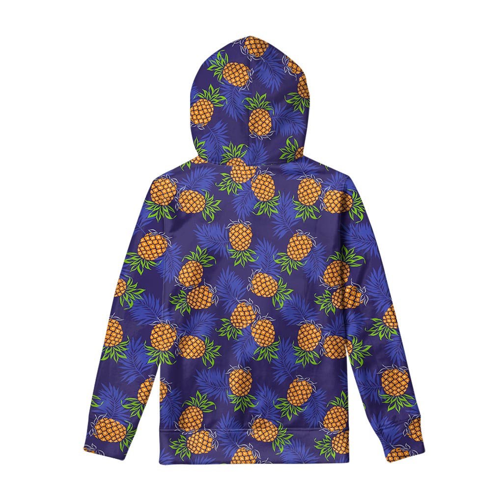 Blue Leaf Pineapple Pattern Print Pullover Hoodie