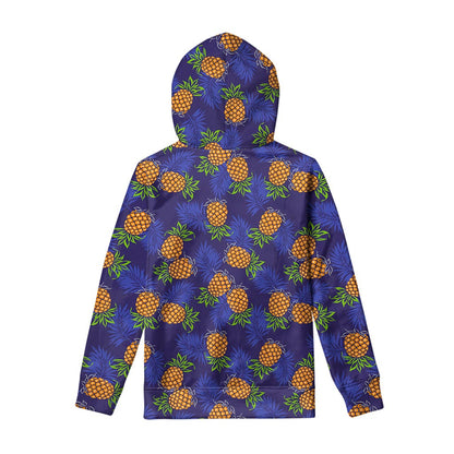 Blue Leaf Pineapple Pattern Print Pullover Hoodie
