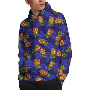 Blue Leaf Pineapple Pattern Print Pullover Hoodie