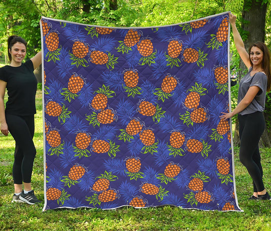 Blue Leaf Pineapple Pattern Print Quilt